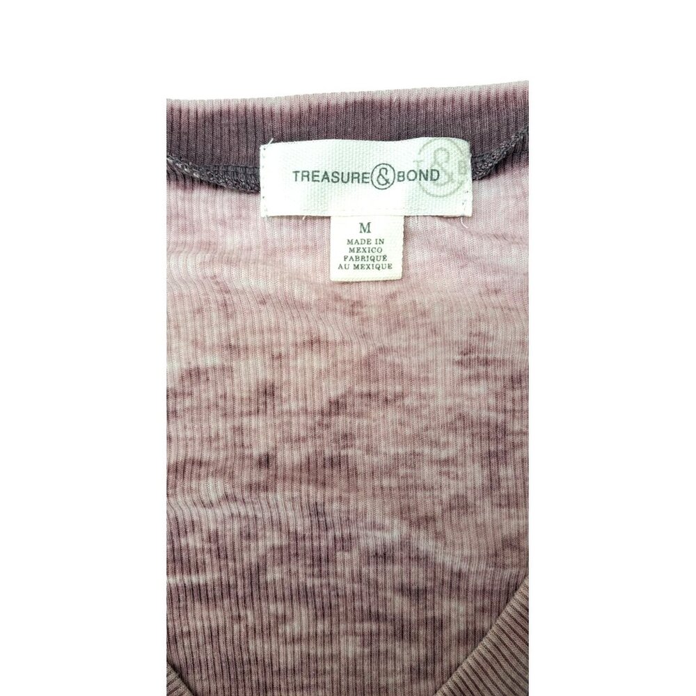 Treasure & Bond Women Medium Top Blouse V-Neck Purple Ribbed Short Sleeve Soft - Picture 4 of 6